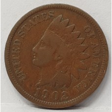 UNITED STATES OF AMERICA 1902 . ONE 1 CENT COIN . INDIAN . TONED